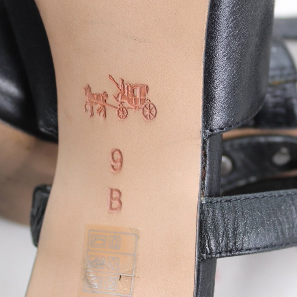 Coach Black Rhonda Open-Toe Leather Studded Straps Stacked Heels Pumps Size 9 - Picture 3 of 10